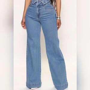 Fashion Nova Blue Medium Wash Trouser Flare Jeans Size 20 NWT